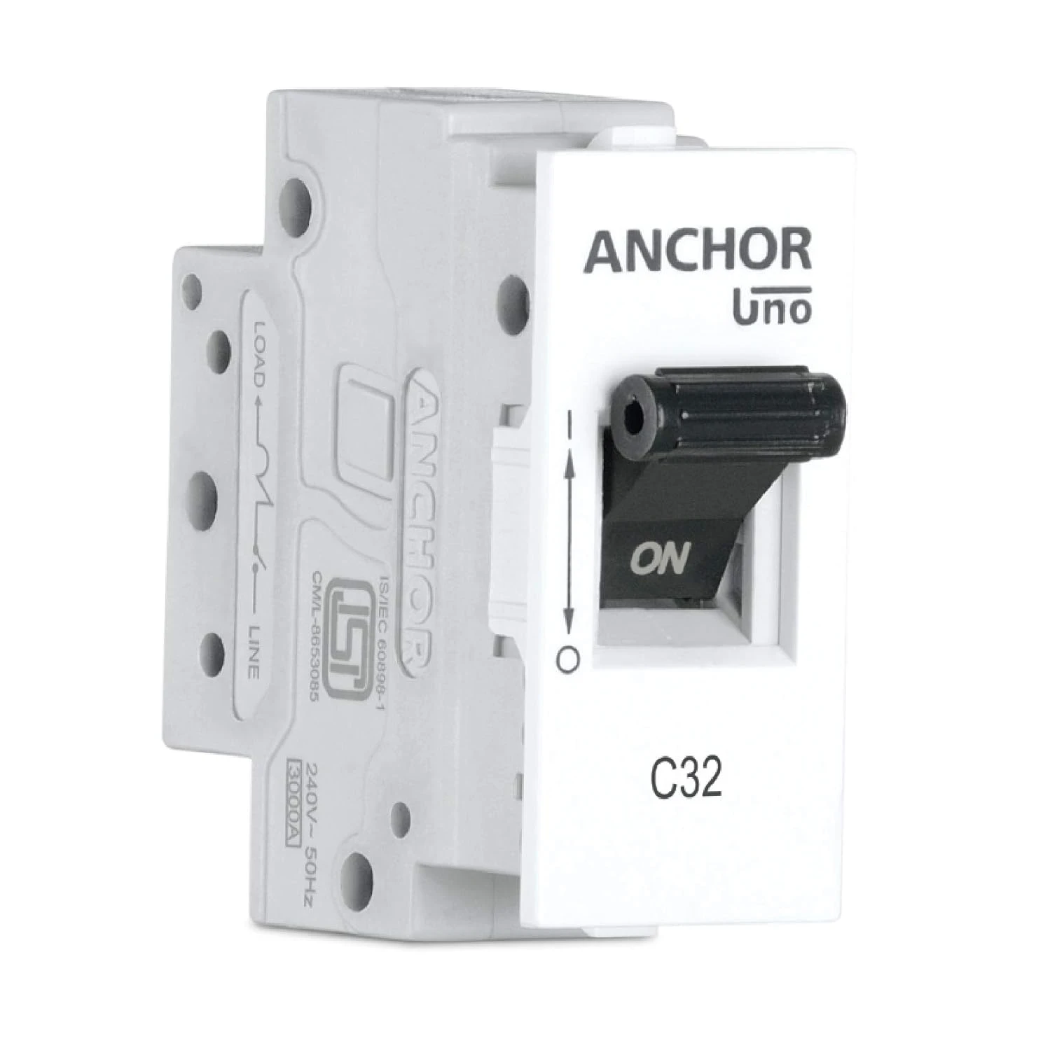 Anchor by Panasonic UNO Mini Modular 32 Amp Single Pole C Curve MCB | ISI Marked Single Pole 32A Miniature Circuit Breaker (98074)